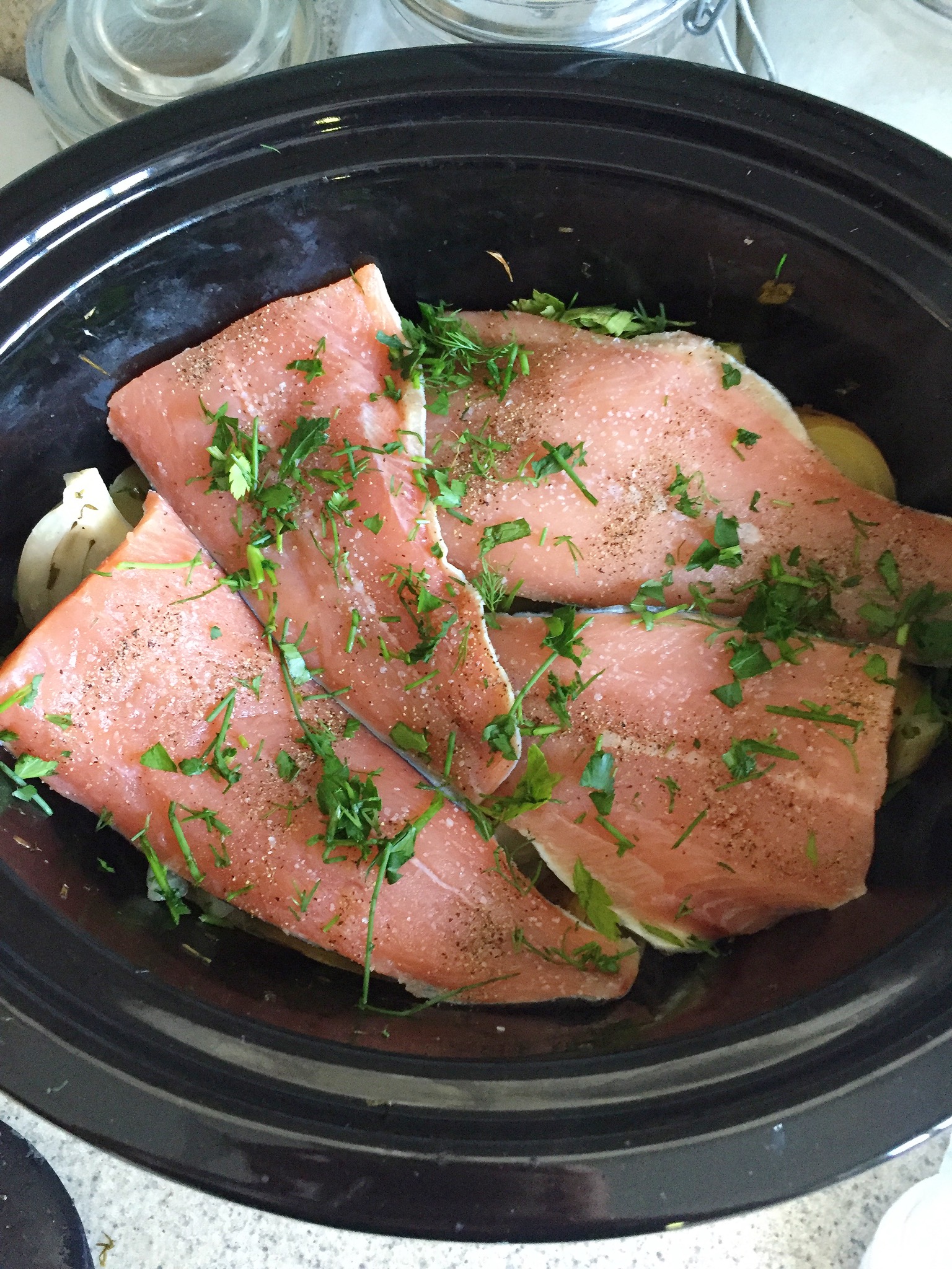 SLOW COOKER SALMON WITH POTATOES, FENNEL, AND HERBS // laurenariza.com // recipe schmecipe